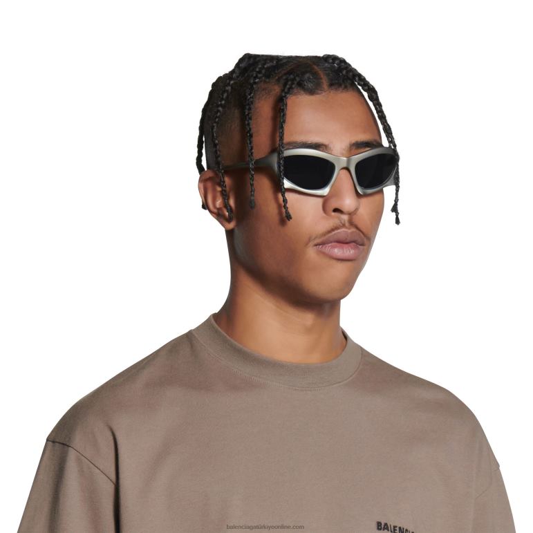 gümüş DBJ0F699 erkekler yarasa dikdörtgen güneş gözlüğü Balenciaga
