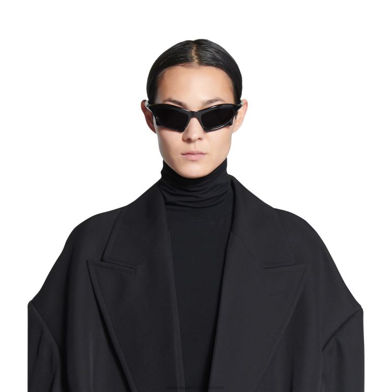 siyah DBJ0F698 erkekler yarasa dikdörtgen güneş gözlüğü Balenciaga