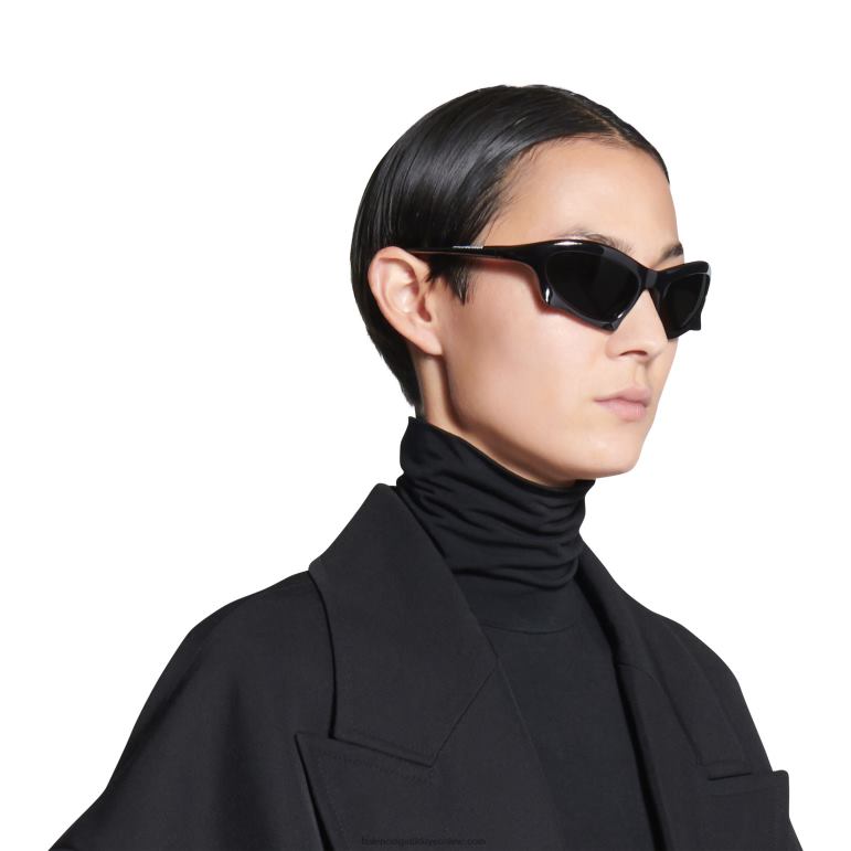 siyah DBJ0F698 erkekler yarasa dikdörtgen güneş gözlüğü Balenciaga