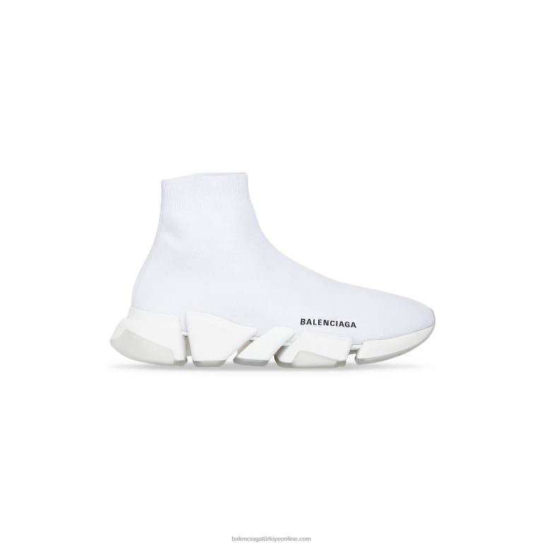 beyaz DBJ0F1164 erkekler speed 2.0 şeffaf taban geri dönüşümlü örgü spor ayakkabı Balenciaga
