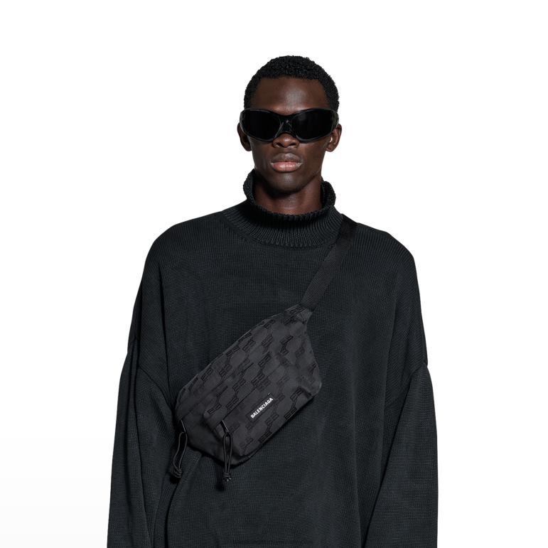 siyah DBJ0F1295 erkek imzası orta bel çantası bb monogram jakarlı kanvas Balenciaga