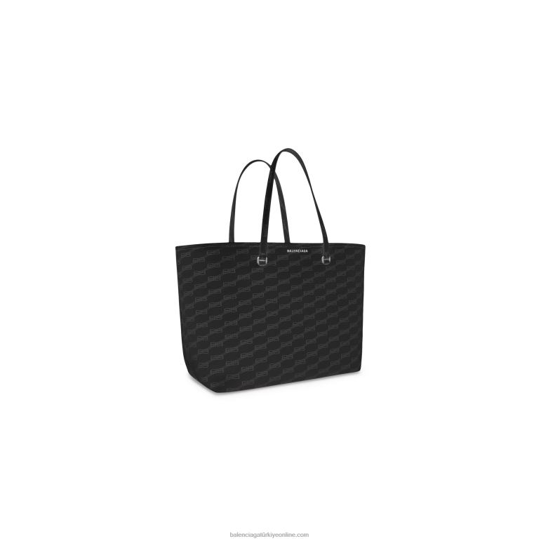 siyah DBJ0F1315 erkekler imza büyük doğu-batı alışveriş çantası bb tuğrası kaplı kanvas Balenciaga