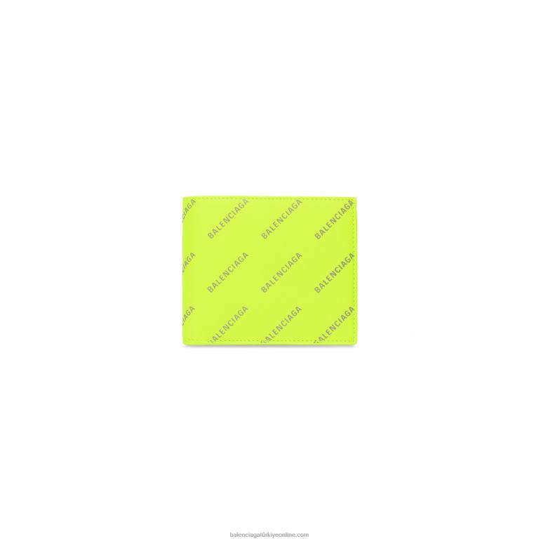 grip sarısı DBJ0F1374 erkek nakit kare katlanmış madeni para cüzdanı, yansıtıcı allover logolu Balenciaga