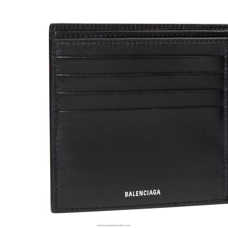 siyah DBJ0F1383 kutuda erkek kabartmalı monogram kare katlanmış cüzdan Balenciaga