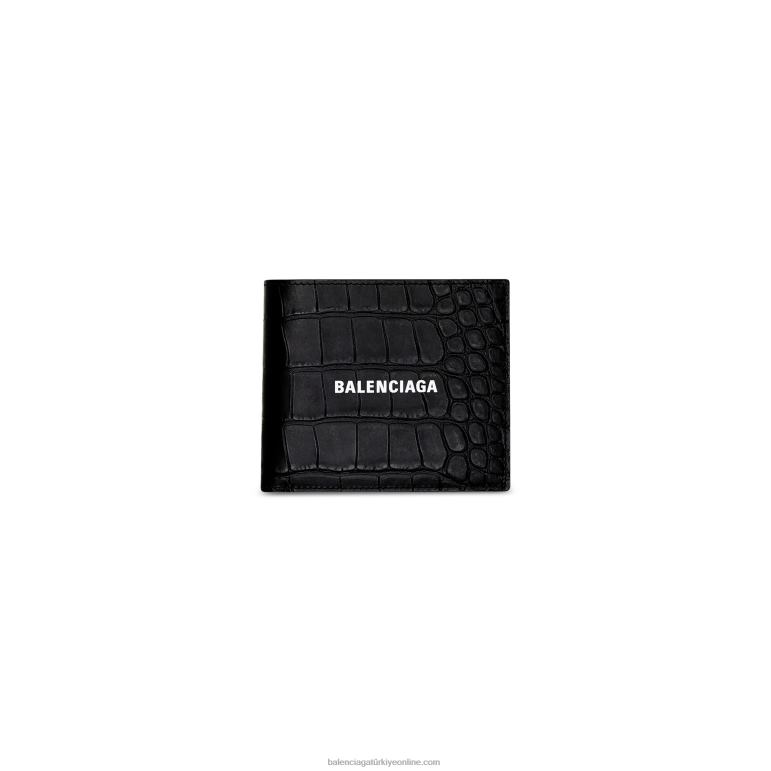 siyah DBJ0F1416 erkek nakit kare katlanmış madeni para cüzdanı Balenciaga