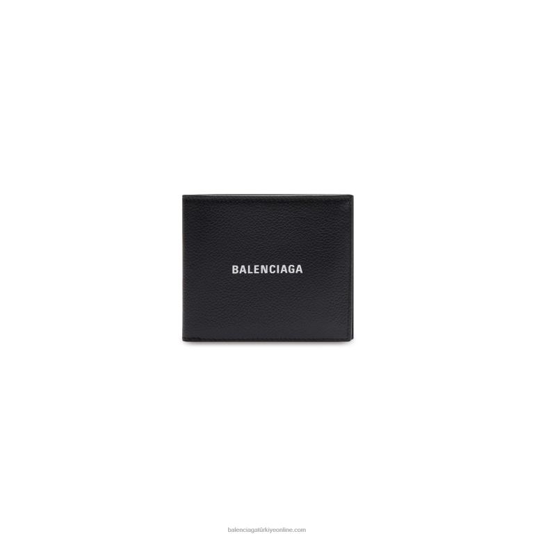 siyah beyaz DBJ0F1367 erkek nakit kare katlanmış cüzdan Balenciaga