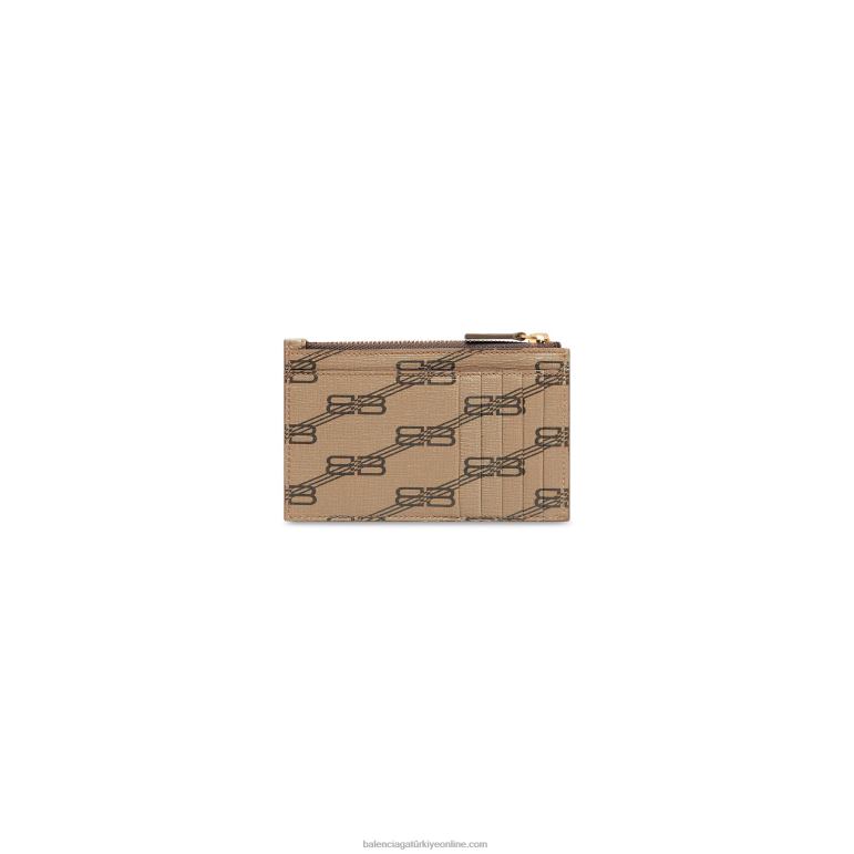 bej DBJ0F637 erkek imza büyük uzun madeni para ve kartlık bb tuğrası kaplı kanvas Balenciaga