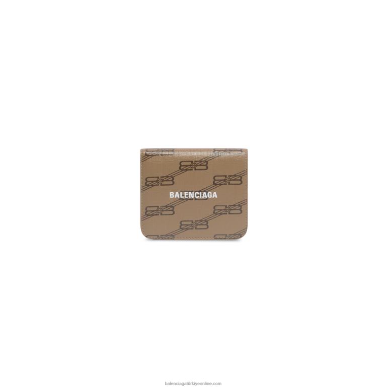 bej DBJ0F640 erkek imza flep madeni para ve kart tutucu bb tuğrası kaplı tuval Balenciaga