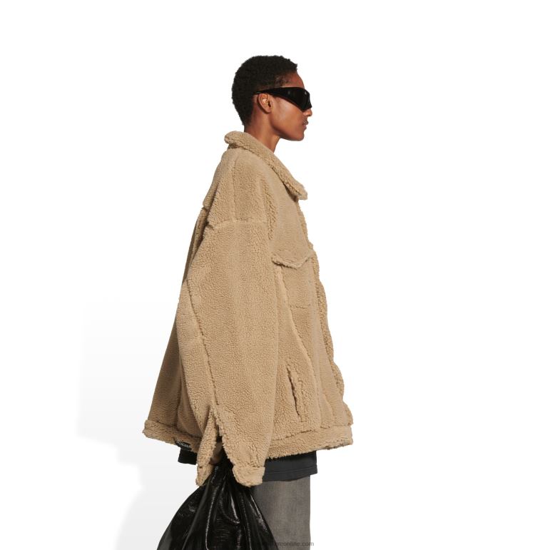 Koyu bej DBJ0F941 erkek polar büyük boy ceket Balenciaga