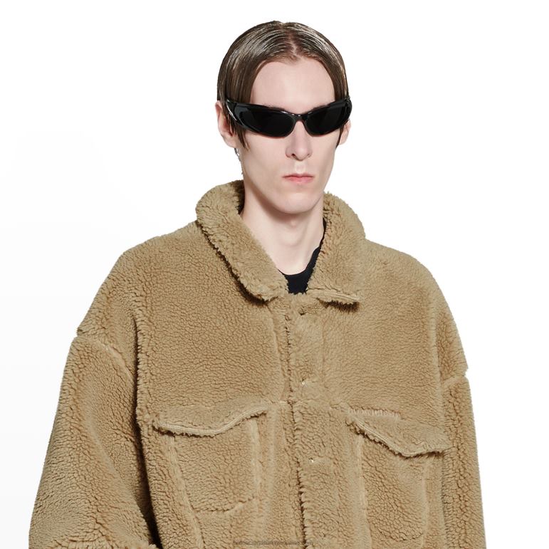 Koyu bej DBJ0F941 erkek polar büyük boy ceket Balenciaga