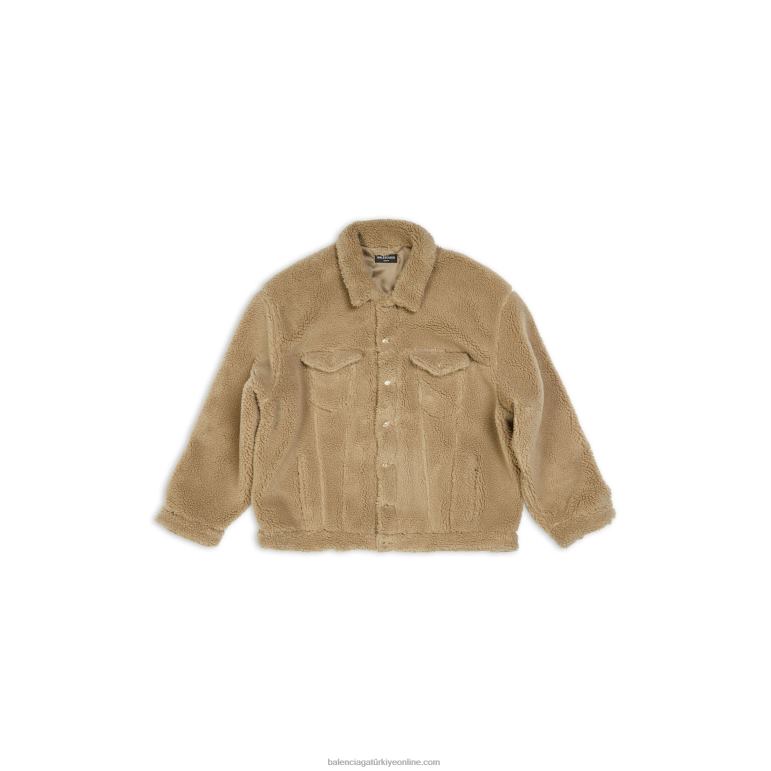 Koyu bej DBJ0F941 erkek polar büyük boy ceket Balenciaga