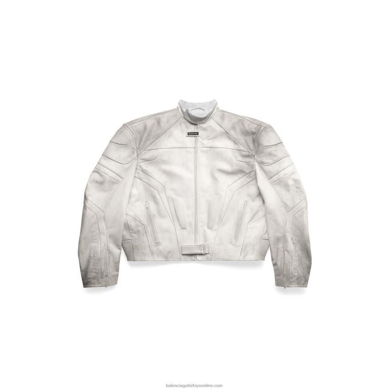 beyaz DBJ0F895 erkek büyük boy motorcu ceketi Balenciaga