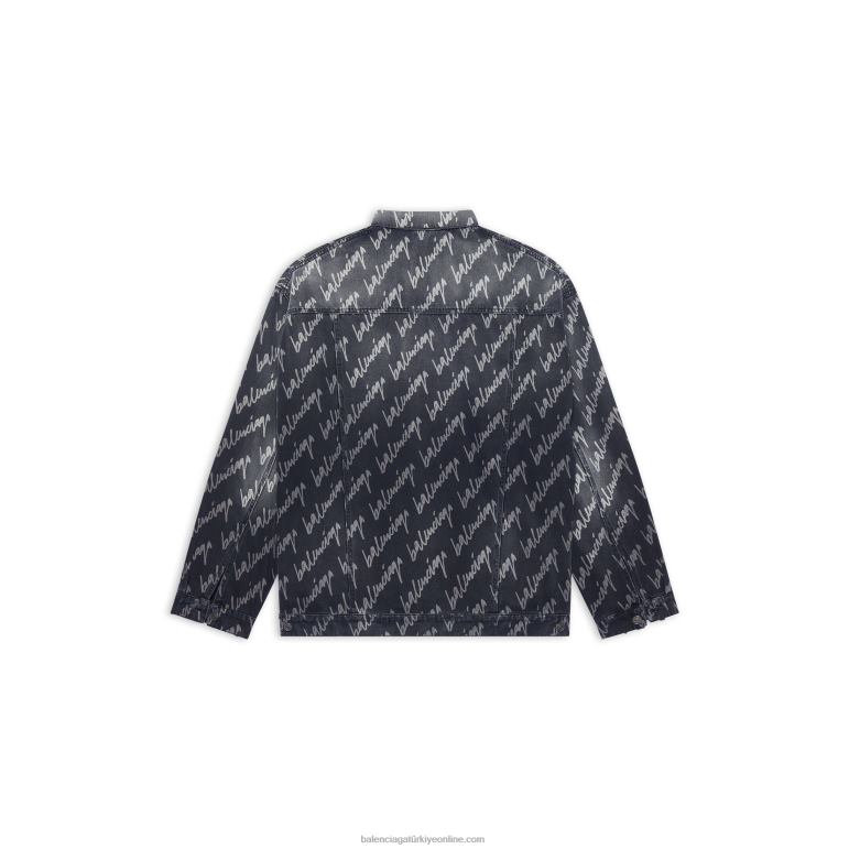 siyah DBJ0F1133 erkek allover logolu büyük boy ceket Balenciaga