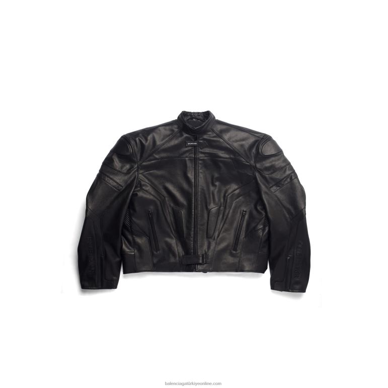 siyah DBJ0F896 erkek büyük boy motorcu ceketi Balenciaga