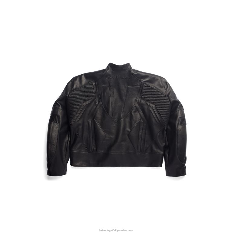 siyah DBJ0F896 erkek büyük boy motorcu ceketi Balenciaga