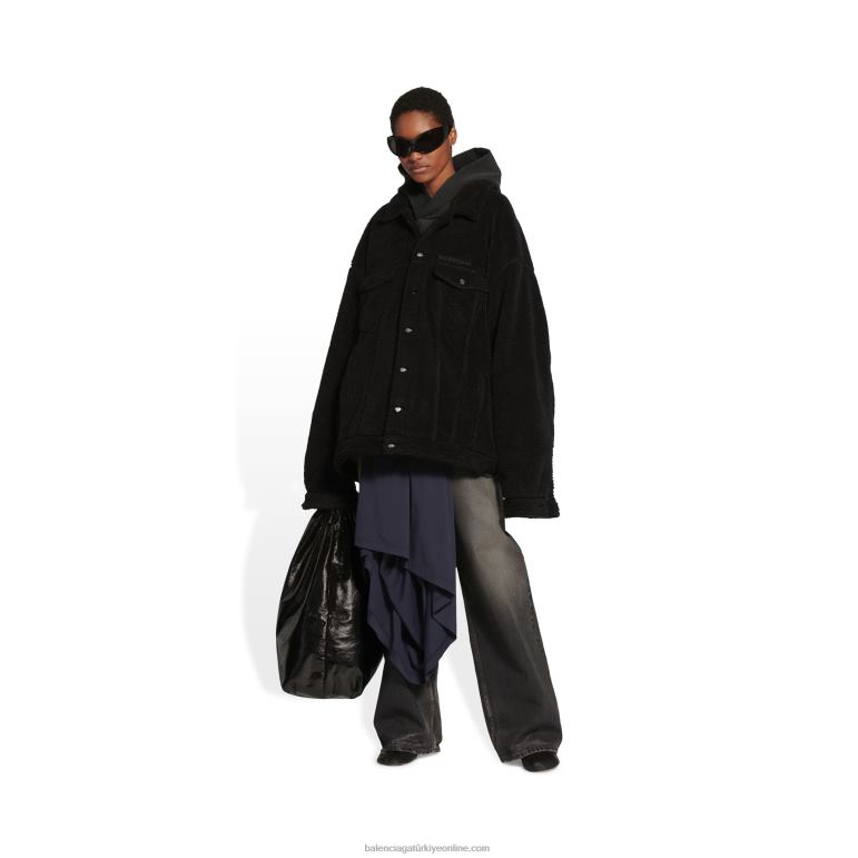siyah DBJ0F940 erkek polar büyük boy ceket Balenciaga