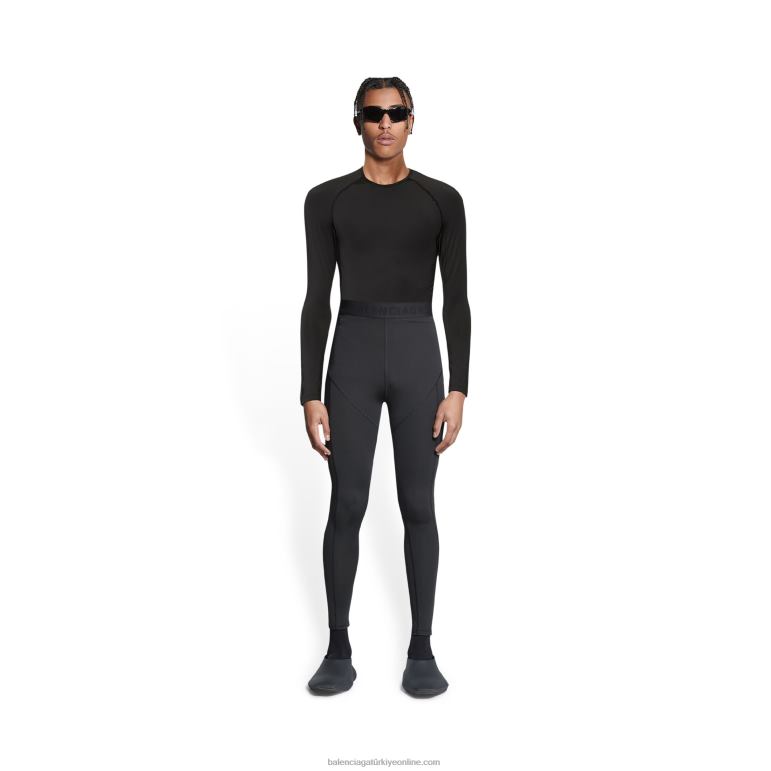 siyah DBJ0F1156 erkekler 3b spor ikonu bisiklet yaka uzun kollu atletik üst Balenciaga
