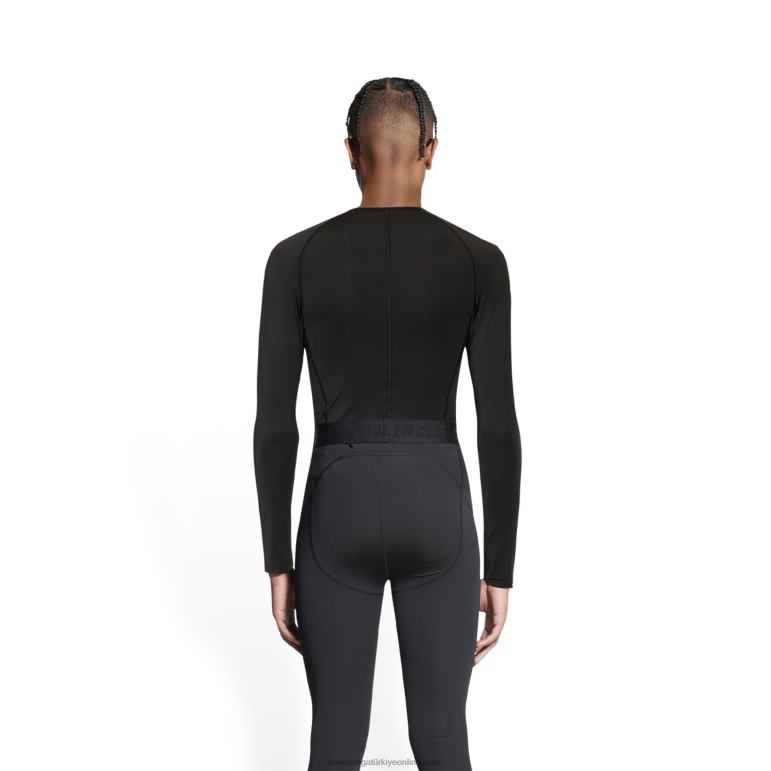 siyah DBJ0F1156 erkekler 3b spor ikonu bisiklet yaka uzun kollu atletik üst Balenciaga
