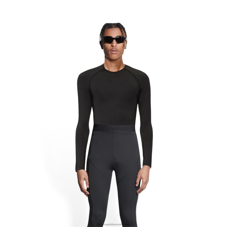 siyah DBJ0F1156 erkekler 3b spor ikonu bisiklet yaka uzun kollu atletik üst Balenciaga