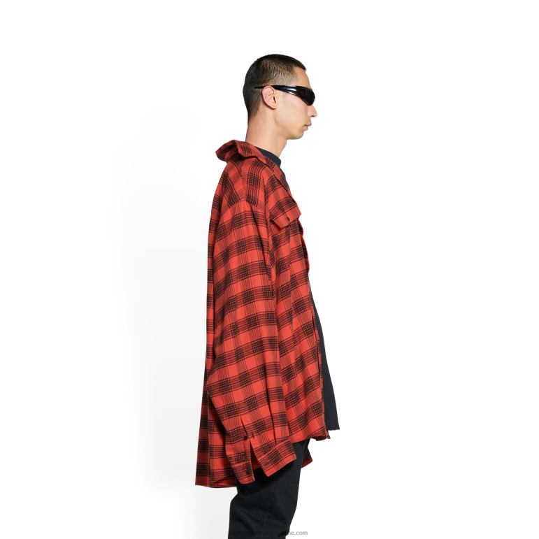 kırmızı DBJ0F1069 erkekler trompe l\'oeil gömlek büyük boy Balenciaga