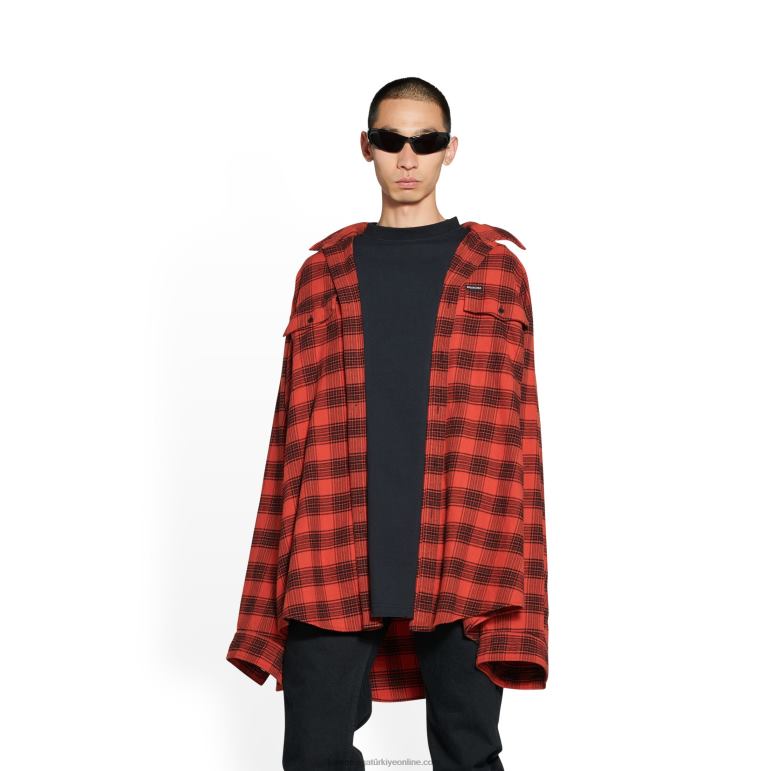 kırmızı DBJ0F1069 erkekler trompe l\'oeil gömlek büyük boy Balenciaga