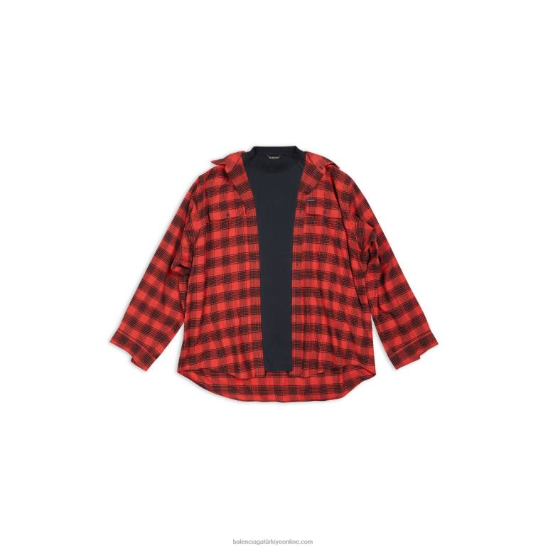 kırmızı DBJ0F1069 erkekler trompe l\'oeil gömlek büyük boy Balenciaga