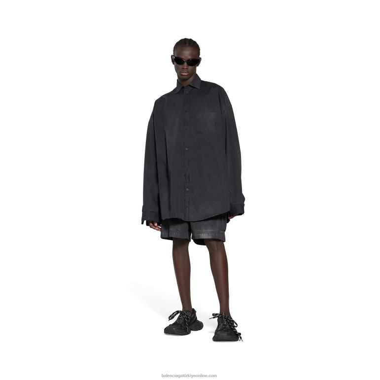 siyah DBJ0F1048 erkekler goth gömlek büyük boy Balenciaga
