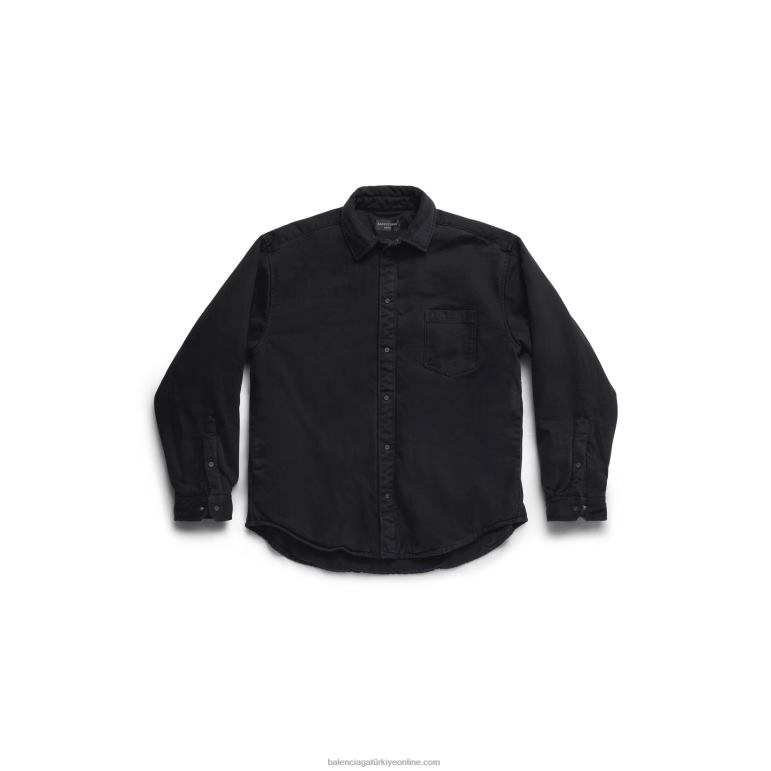 siyah DBJ0F1051 erkekler yastıklı gömlek geniş kesim Balenciaga