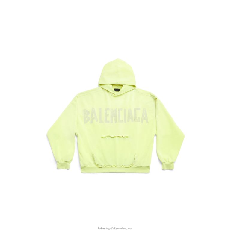 Koyu bej DBJ0F18 erkekler bant tipi yırtık cepli kapşonlu geniş kesim Balenciaga