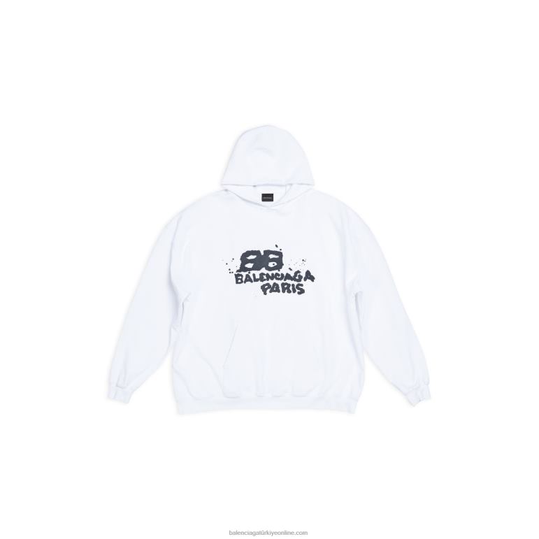 beyaz DBJ0F926 erkekler elle çizilmiş bb simgesi hoodie büyük uyum Balenciaga