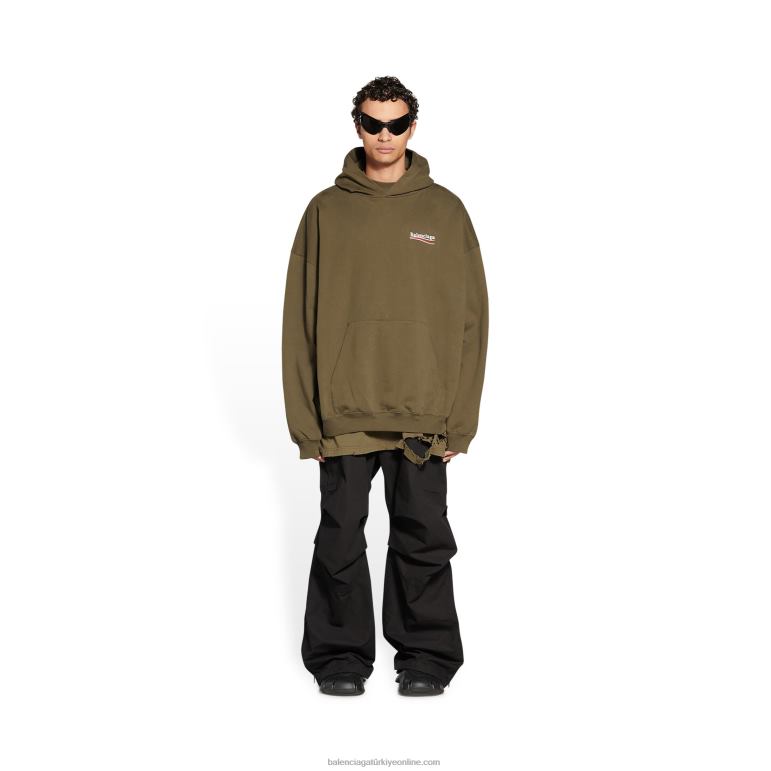 kaki DBJ0F1008 erkekler politik kampanya hoodie geniş kesim Balenciaga