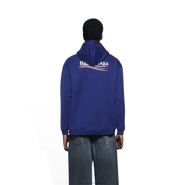 pasifik mavisi/beyaz DBJ0F975 erkekler politik kampanya kapşonlu orta kesim Balenciaga