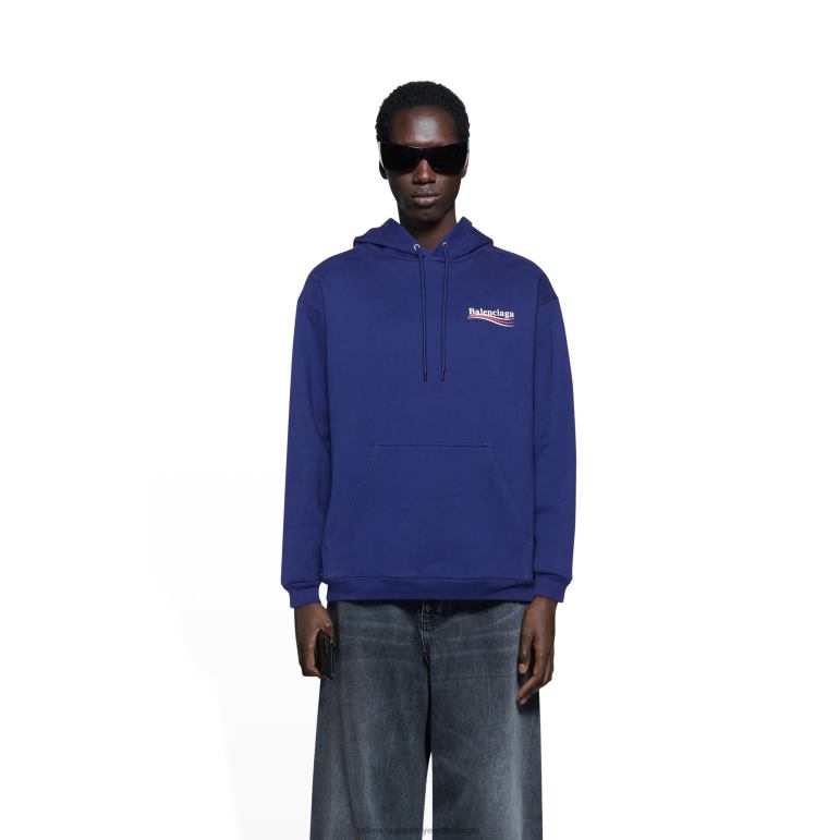 pasifik mavisi/beyaz DBJ0F975 erkekler politik kampanya kapşonlu orta kesim Balenciaga