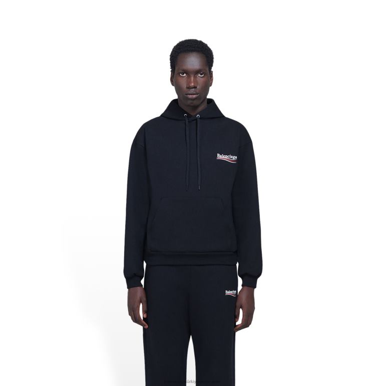 siyah DBJ0F976 erkekler politik kampanya kapşonlu orta kesim Balenciaga