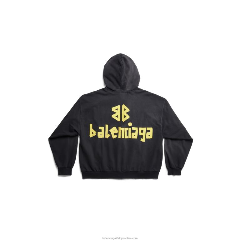 siyah soluk DBJ0F924 erkekler bant tipi yırtık cep fermuarlı kapşonlu geniş kesim Balenciaga