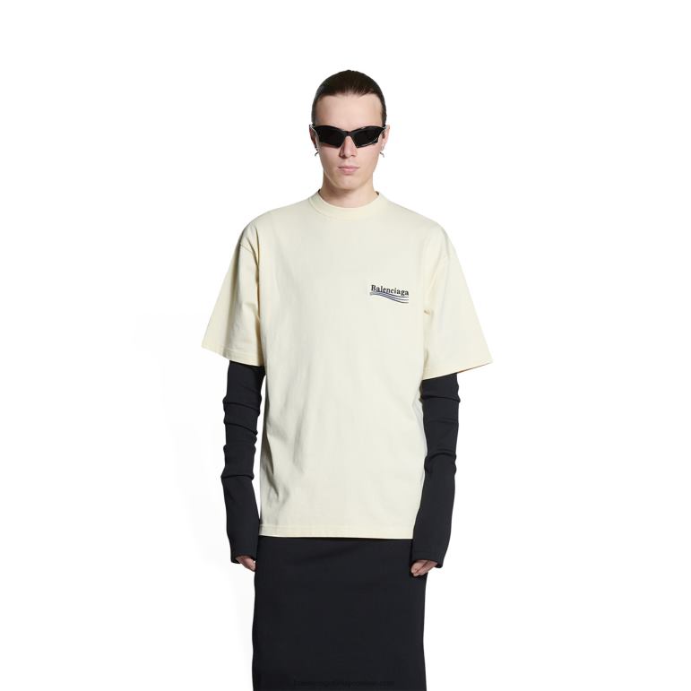 Beyaz kapalı DBJ0F913 erkekler siyasi kampanya t-shirt geniş kesim Balenciaga