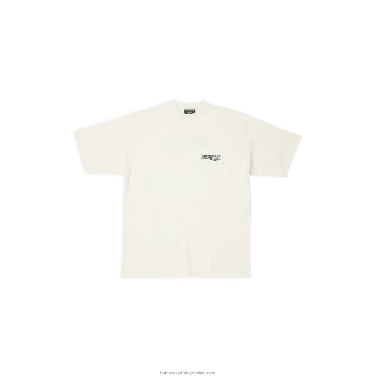 Beyaz kapalı DBJ0F913 erkekler siyasi kampanya t-shirt geniş kesim Balenciaga