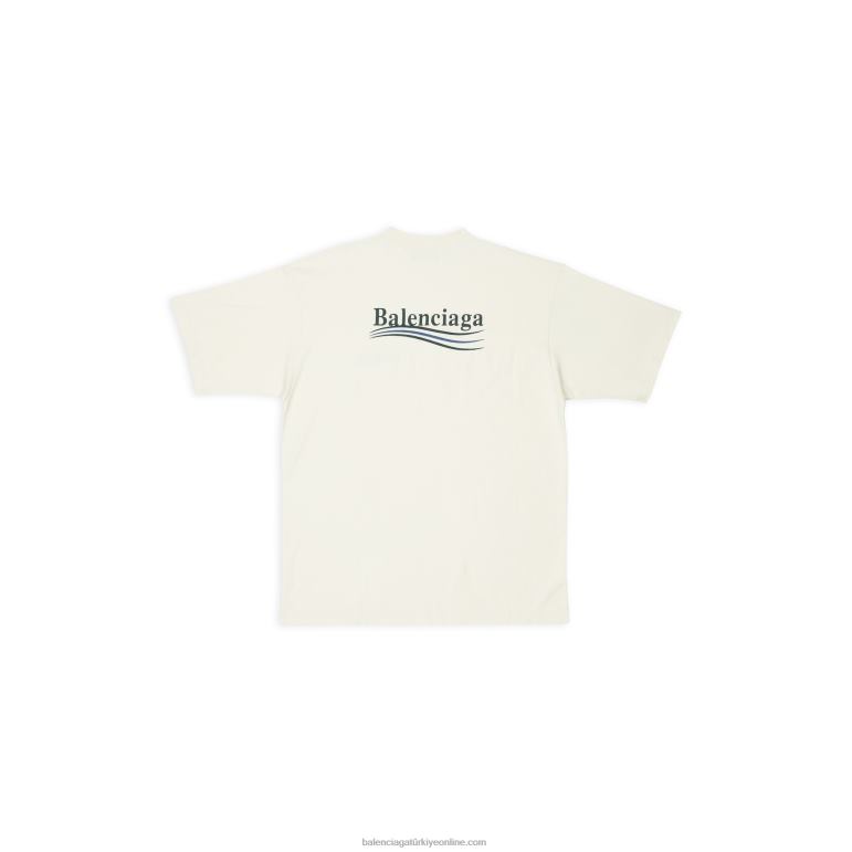 Beyaz kapalı DBJ0F913 erkekler siyasi kampanya t-shirt geniş kesim Balenciaga