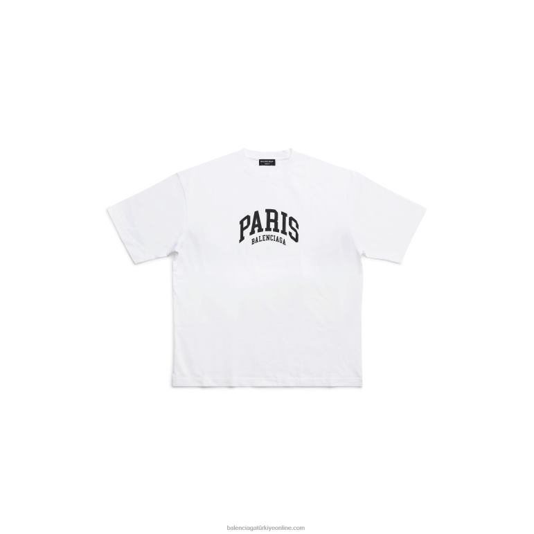 beyaz DBJ0F1023 erkek şehirler paris t-shirt orta kesim Balenciaga