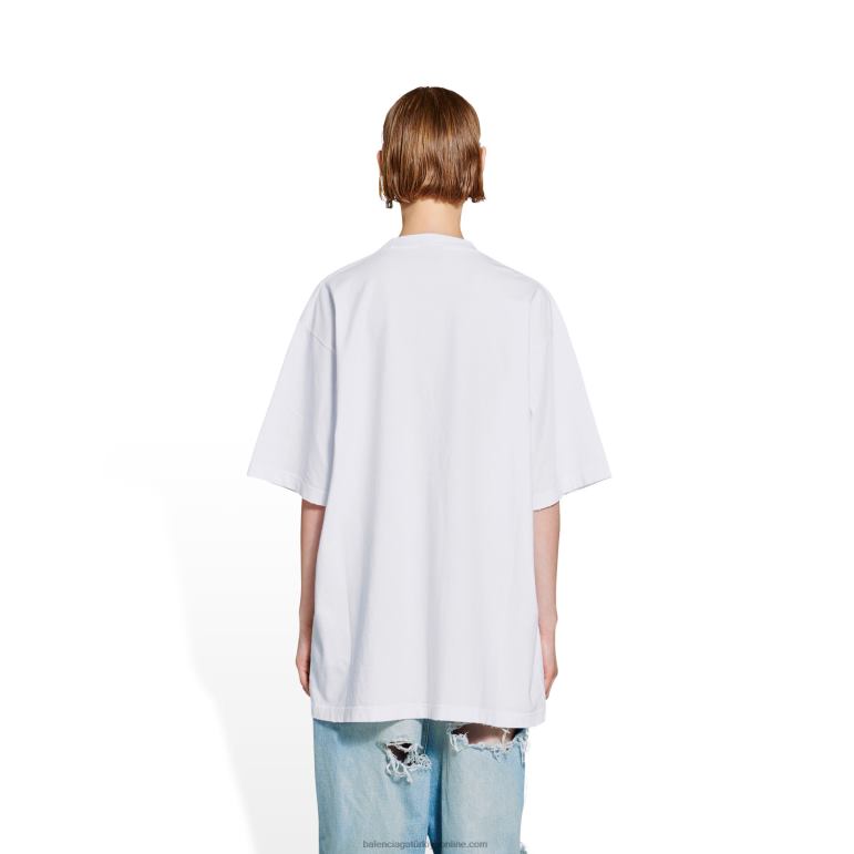 beyaz DBJ0F968 erkek şapkaları t-shirt boxy fit Balenciaga