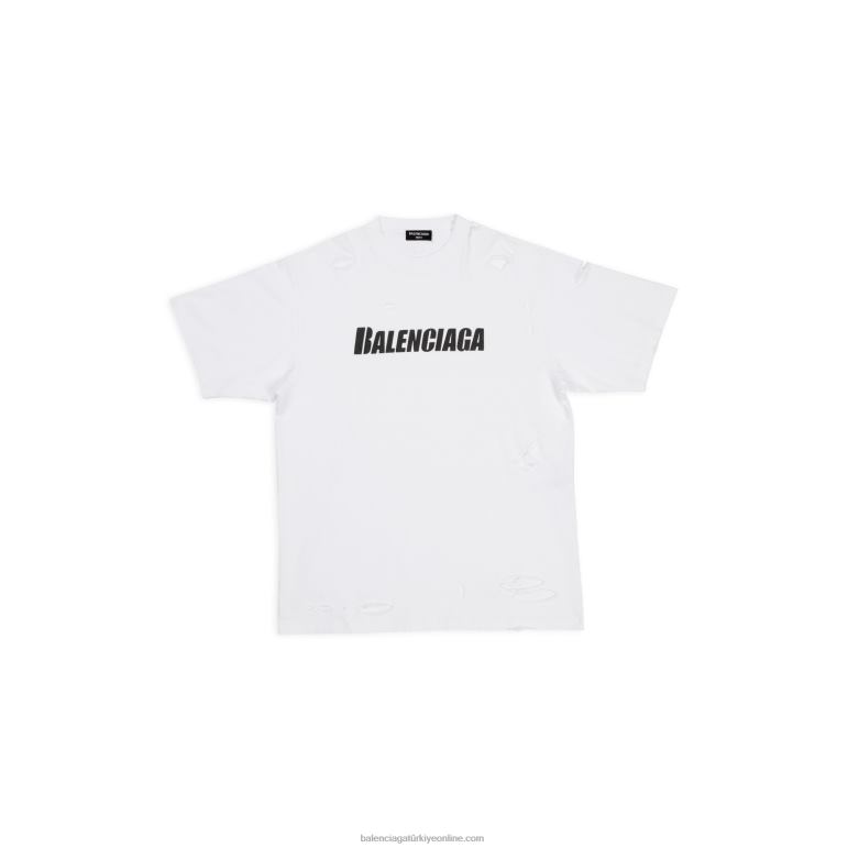 beyaz DBJ0F968 erkek şapkaları t-shirt boxy fit Balenciaga