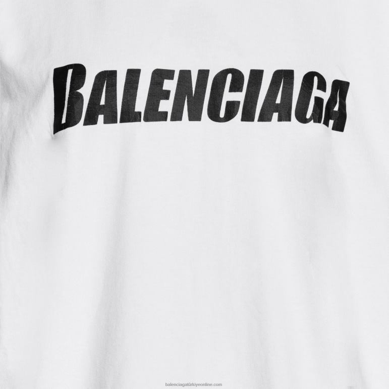 beyaz DBJ0F968 erkek şapkaları t-shirt boxy fit Balenciaga