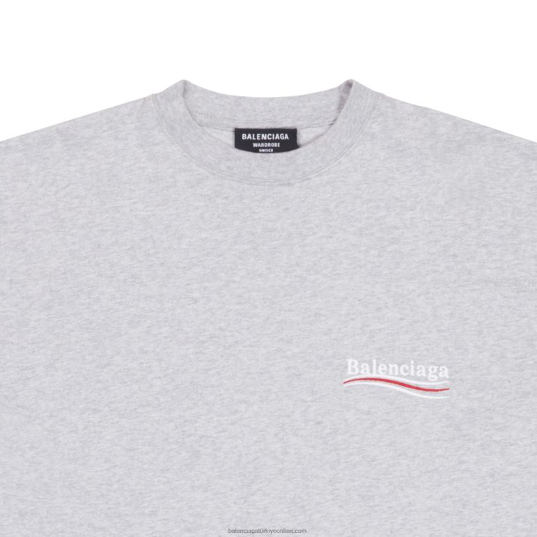 gri DBJ0F917 erkekler siyasi kampanya t-shirt geniş kesim Balenciaga