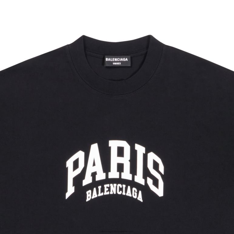 siyah DBJ0F1022 erkek şehirler paris t-shirt orta kesim Balenciaga