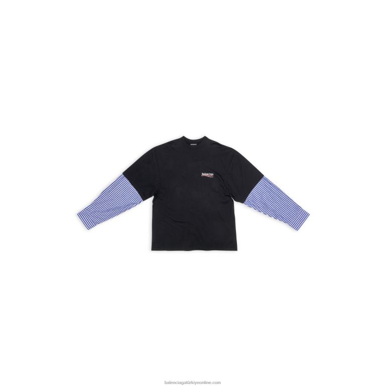 siyah DBJ0F911 erkekler siyasi kampanya katmanlı tişört Balenciaga
