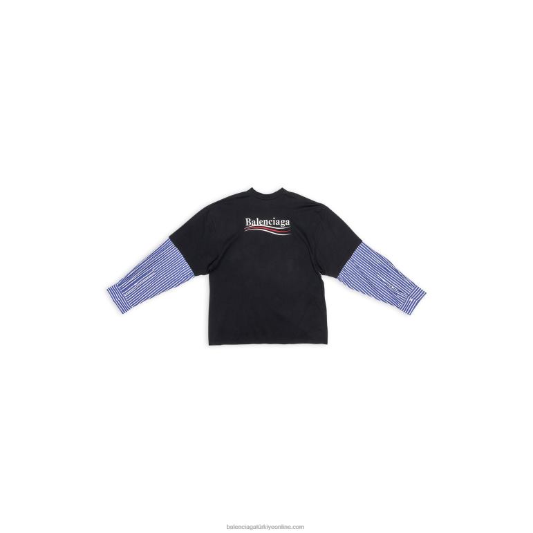 siyah DBJ0F911 erkekler siyasi kampanya katmanlı tişört Balenciaga