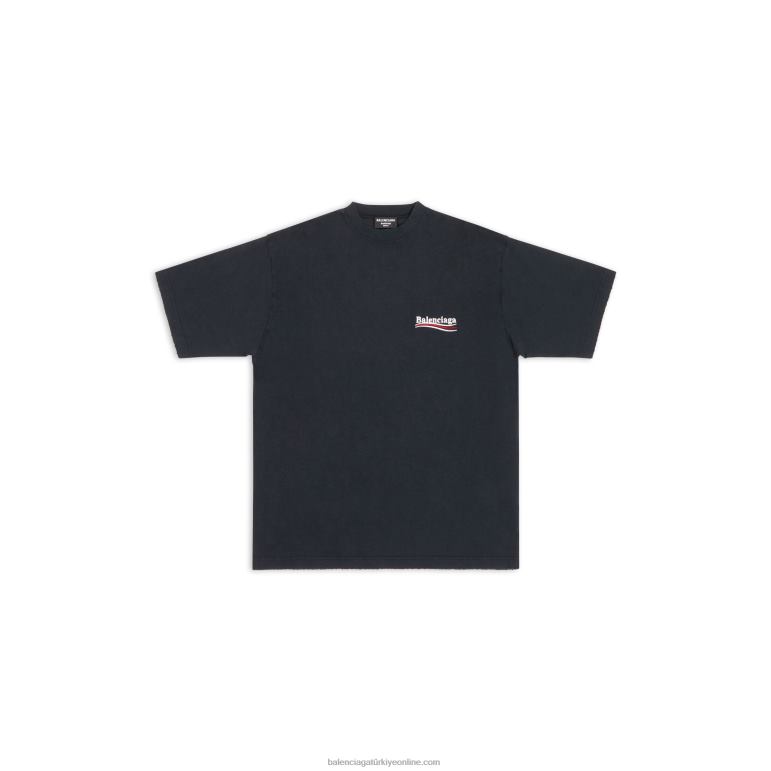siyah DBJ0F920 erkekler siyasi kampanya t-shirt geniş kesim Balenciaga