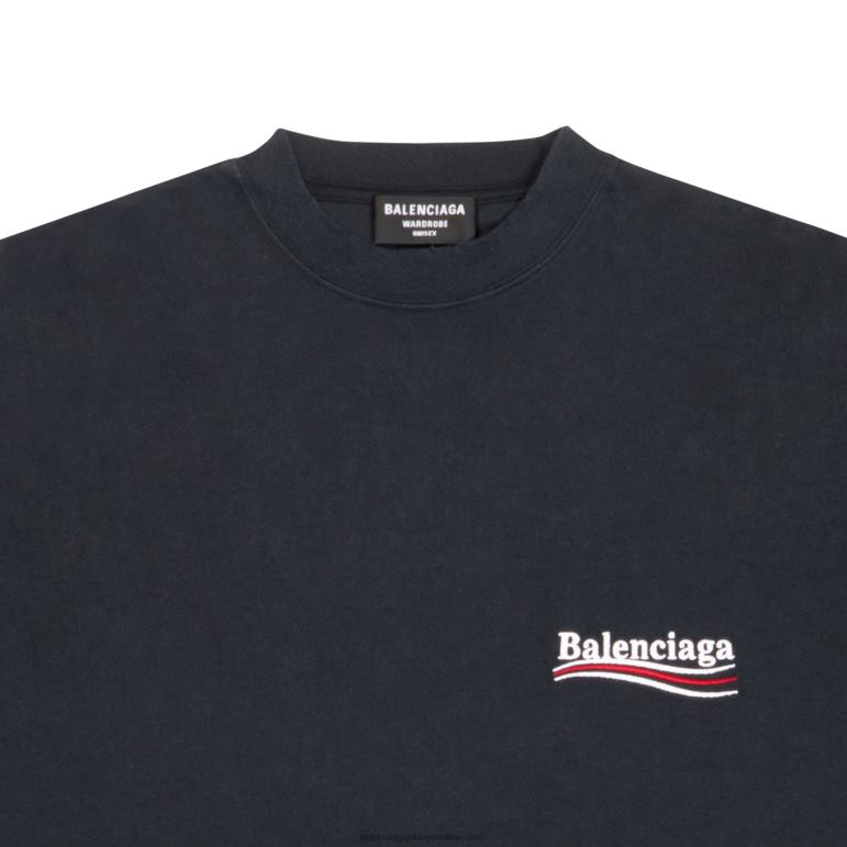 siyah DBJ0F920 erkekler siyasi kampanya t-shirt geniş kesim Balenciaga