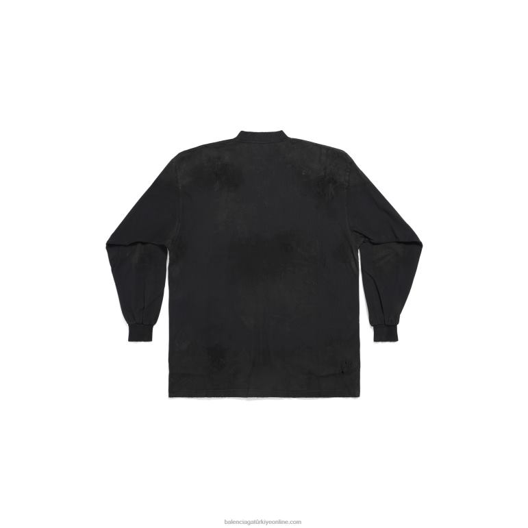 siyah soluk DBJ0F1029 erkek patenci uzun kollu tişört büyük beden Balenciaga