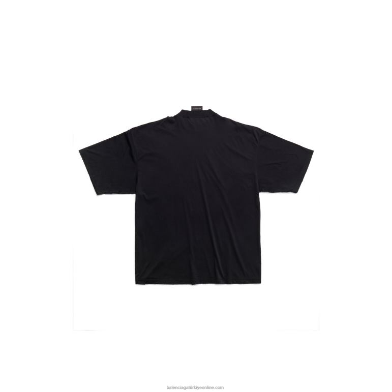 siyah soluk DBJ0F79 erkekler stil yardım hattı t-shirt geniş kesim Balenciaga